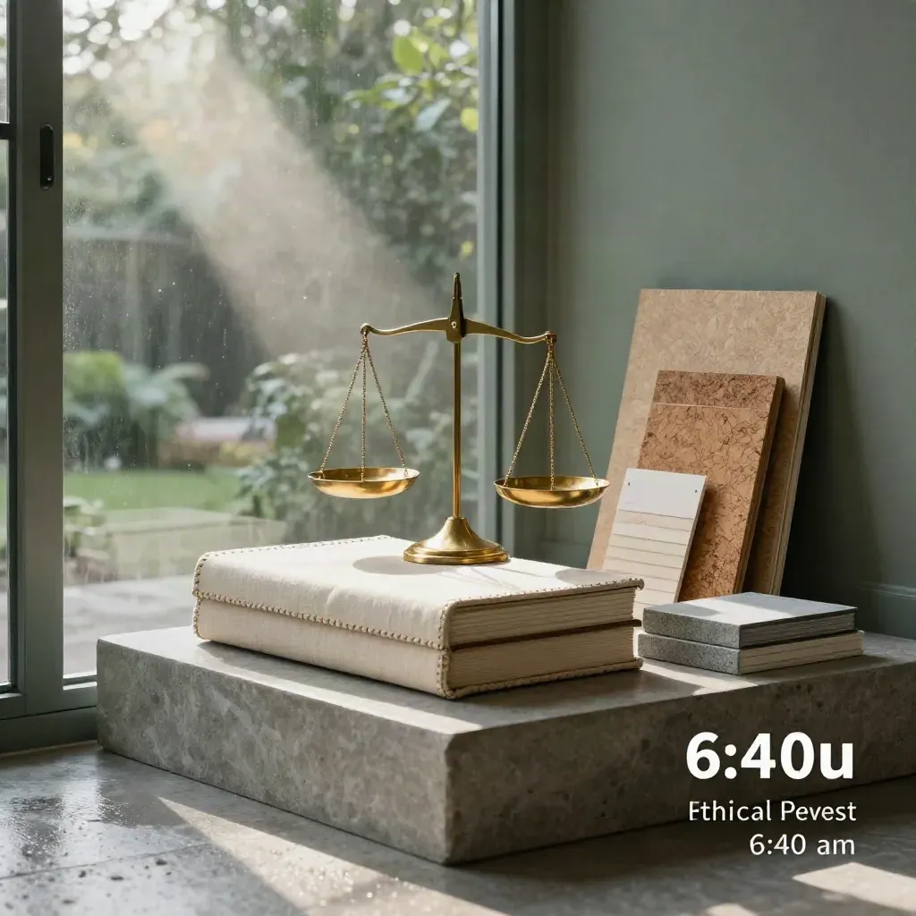 Stone plinth with finance materials in a sunlit ethical-investing library and winter garden